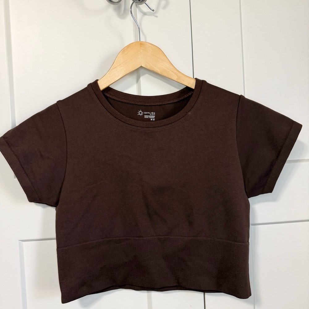 Aerie Offline Sidewalk Seamless crop top Brown size medium